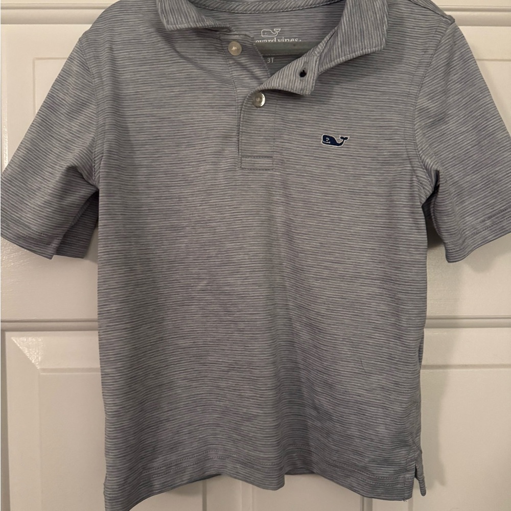 Vineyard Vines Kid’s Striped Gray Performance Polo